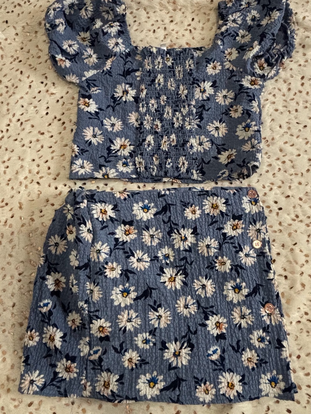 SHEIN Blue Floral Two-Piece Crop Top and Skirt Set